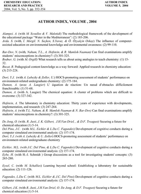 Author Index Volume 2004 Chemistry Education Research And Practice