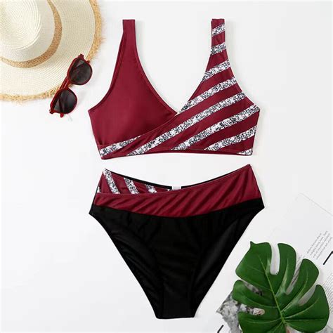 Damen Push Up Gepolsterte Bikini Set Bademode Hohe Taille Schwimmanzug