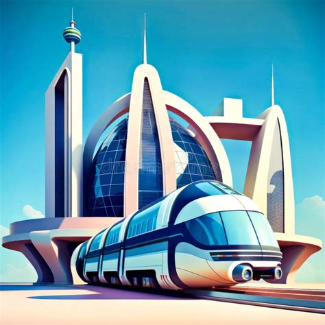 Futuristic Train Traveling Through Futuristic City Generative Ai Stock