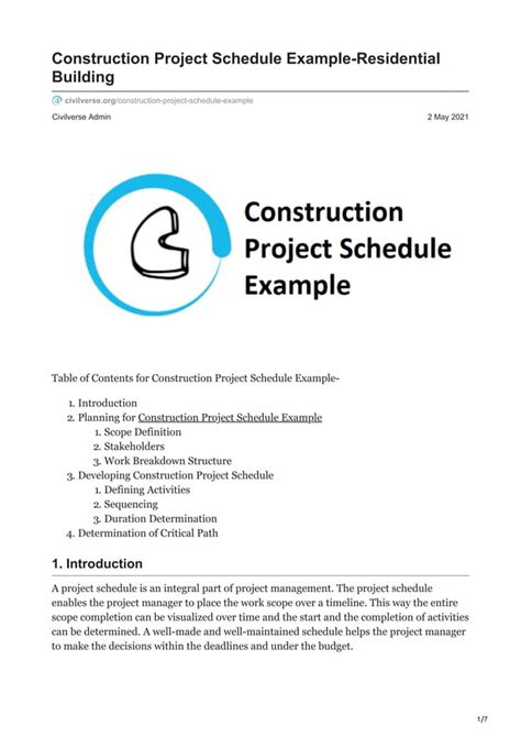 Construction Project Schedule Example- Residential Building | PDF