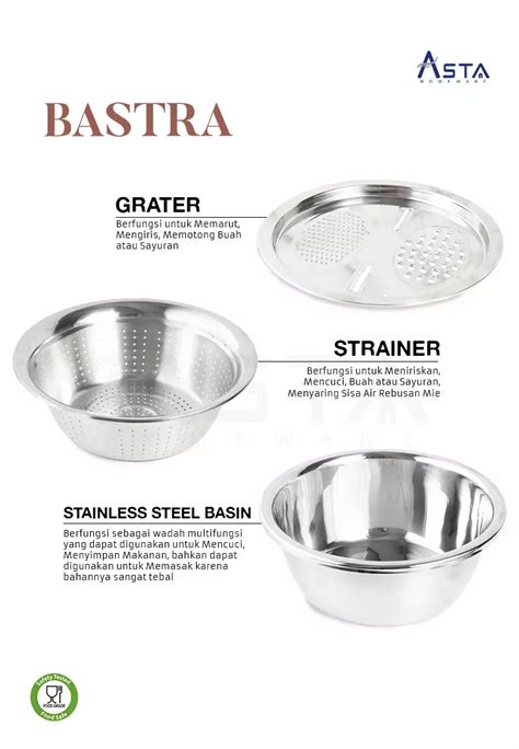 Jual Asta Homeware BASTRA Baskom Mangkok Dapur 1 Set Isi 3 Stainless