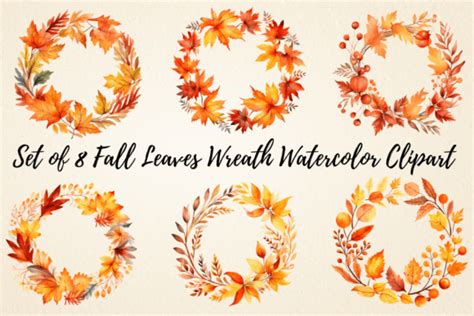 Fall Leaves Wreath Watercolor Clipart Graphic by pcudesigns · Creative ...