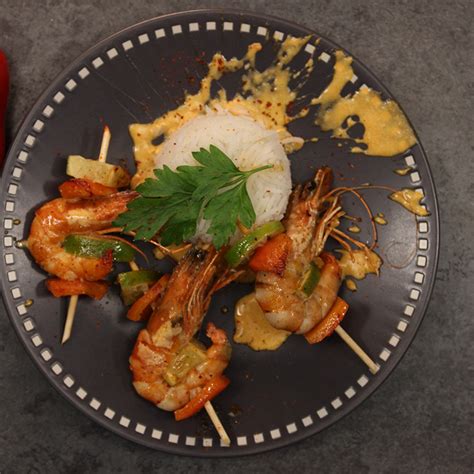 Recette Brochette de gambas crème au chorizo