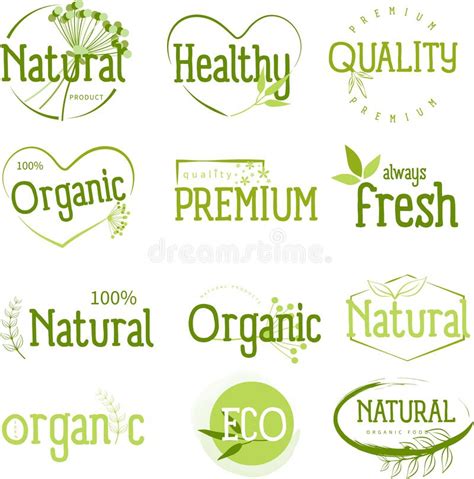 Set Of Organic Products Natural Products And Eco Friendly Sign Stock