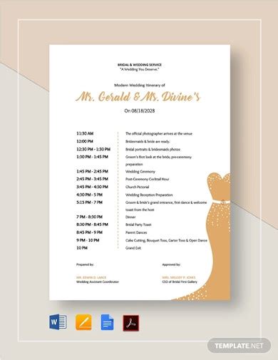 Wedding Itinerary - 14+ Examples, Format, Pdf, Tips