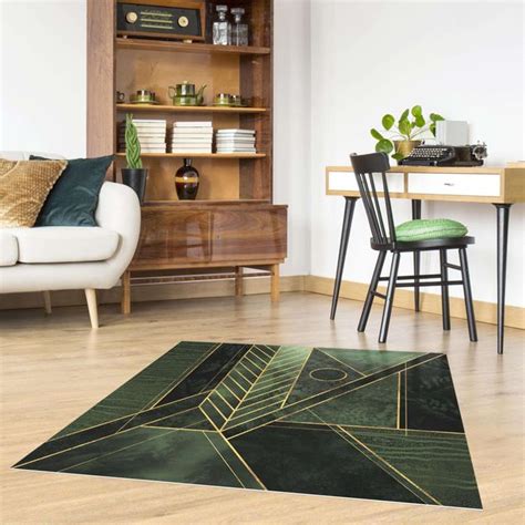 Geometrische Formen Smaragd Gold Vinyl Teppich Als Quadrat Bilderwelten