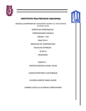 Practica 3 Termo INSTITUTO POLITECNICO NACIONAL ESCUELA SUPERIOR DE