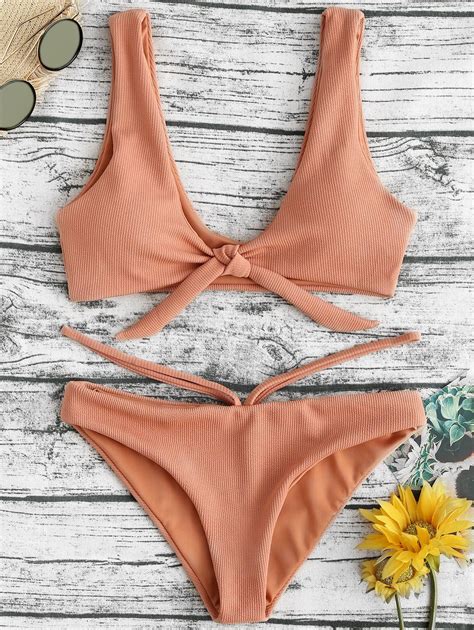 Off Low Waisted Plunge Neck Bikini Set Rosegal