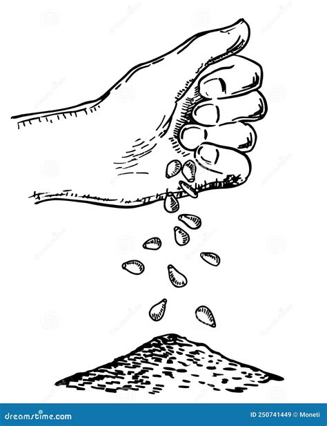 Hand Sowing Seeds Vector Sketch Illustration With Hand Putting Seed To