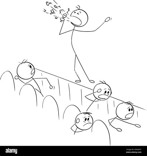 Singer Singing Audience Is Running Away Vector Cartoon Stick Figure