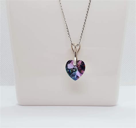 Purple Heart Swarovski Necklace Heart Necklace Crystal Necklace Silver Necklace Large