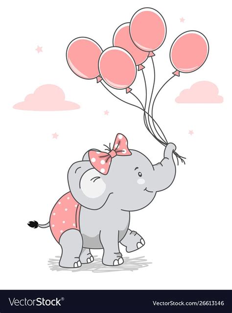 Happy Elephant With A Bow And Balloons Vector Image On Vectorstock