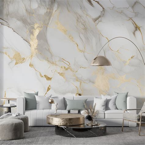 White Gold Marble Wallpaper Modern Abstract Gold Marble Mural Luxury ...