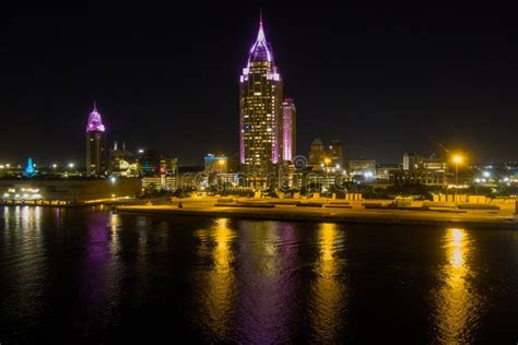 Downtown Mobile, Alabama City Skyline Illuminated at Night Stock Image ...