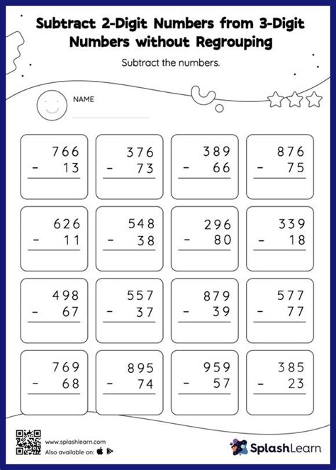 Subtract 2 Digit Numbers From 3 Digit Numbers Without Regrouping