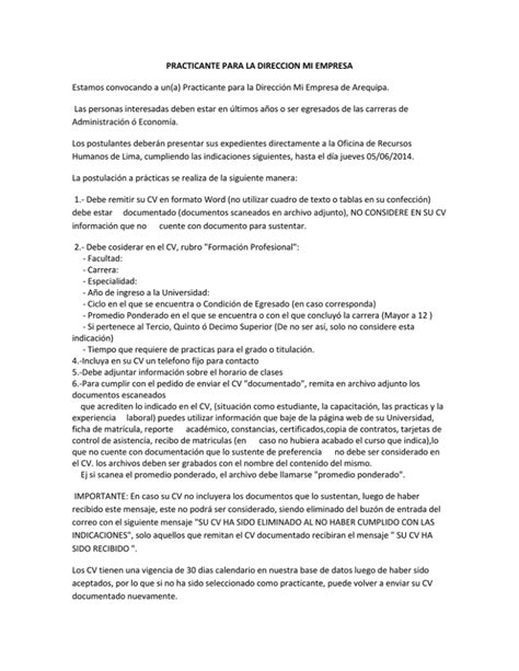 Practicante para la Dirección Mi Empresa de Arequipa Las