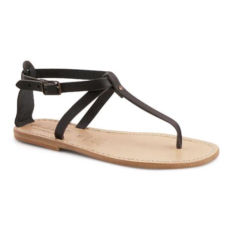 Sandalias De Tiras De Cuero Negro Artesanales Para Mujer Artesanos