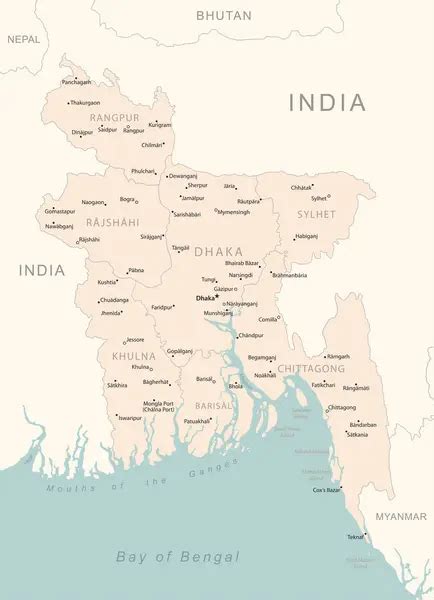 Bangladesh mapa detallado con las divisiones administrativas país