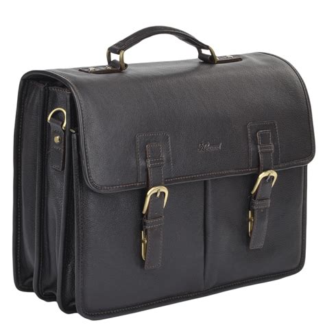 Mens Triple Gusset Heavy Duty Leather Briefcase Brown Tum Gareth