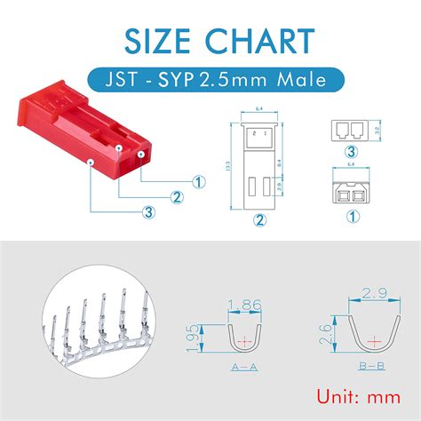 300 Pieces 2 5mm Pitch JST SYP JST Connector Kit 2 5mm Pitch Male And