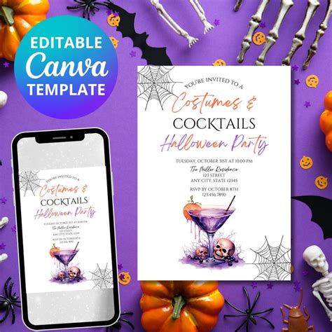 Editable Halloween Invitation Costumes And Cocktails Party Halloween Party Canva Template