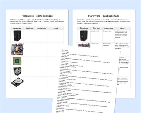 Hardware části počítače editovatelný pracovní list Informatika