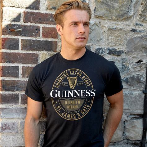 Guinness T Shirt With Foreign Extra Label In Gold Black Colour