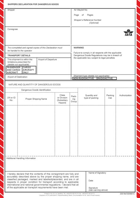 Shippers Declaration For Dangerous Goods Fill Online Printable Images