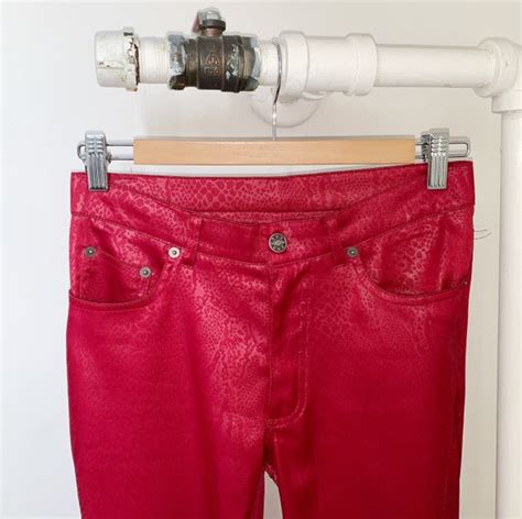 Vintage S Red Snakeskin Print High Rise Pants Gem