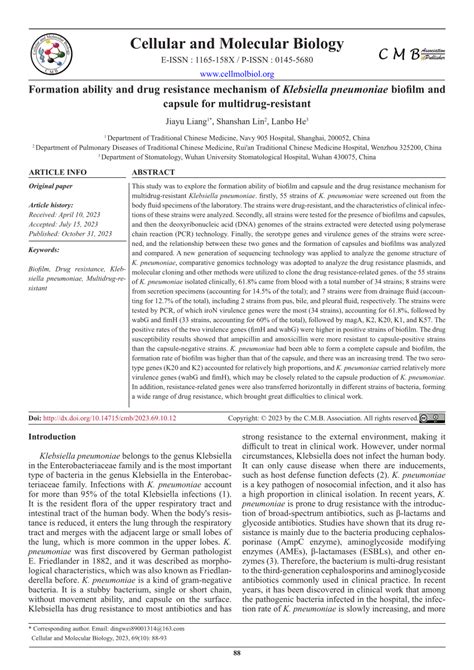 Pdf Formation Ability And Drug Resistance Mechanism Of Klebsiella