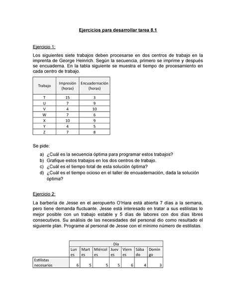 Ejercicios Para Tarea 8 1 Operaciones Ejercicios Para Desarrollar