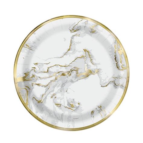 Gold Foil Marble Round Paper Plates 17cm Pack Of 10 Partyrama