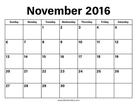 November 2016 Calendar – Printable Old Calendars