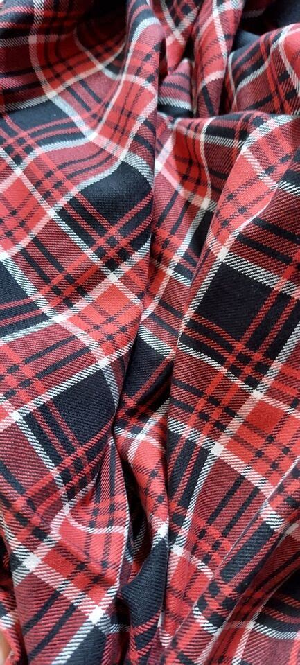 Cotton Plaid Fabric Red And Black Woven Vintage 2 Yards Ebay