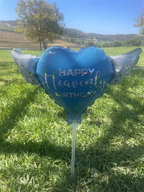 Happy Heavenly Birthday ® Balloons on a Stick Heart Shaped with angel ...