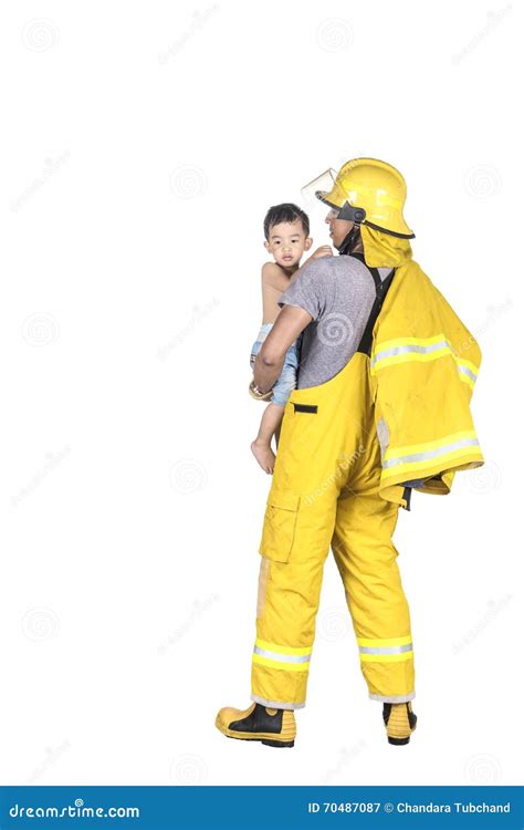 Fireman Rescued Child From The Fire Stock Image Image Of Flame