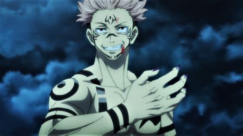 Wallpaper Jujutsu Kaisen Ryomen Sukuna Smiling Tattoo Pink Hair