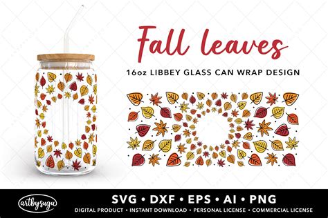 Fall Leaves Libbey Glass Wrap Svg Design Graphic By Artbysugu · Creative Fabrica