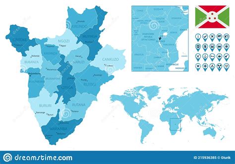 布隆迪详细行政蓝图，国旗和地点在世界地图上 向量例证 插画 包括有 半球 模式 标记 标志 格式 215936385