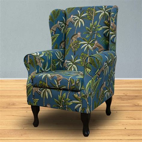 Standard Wingback Chair In Fryetts Monkey Teal Cotton Fabric Beaumont