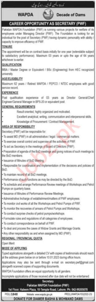 WAPDA Lahore Job 2022 2024 Job Advertisement Pakistan