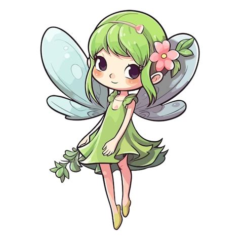 Premium Ai Image A Cartoon Of A Fairy With Green Wings And A Flower