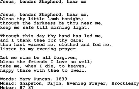 Book Of Common Praise Song Jesus Tender Shepherd Hear Me Lyrics