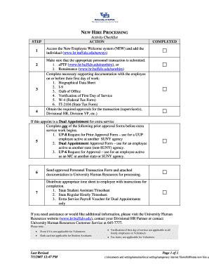 Fillable Online Hr Buffalo New Hire Processing Activity Checklist Step