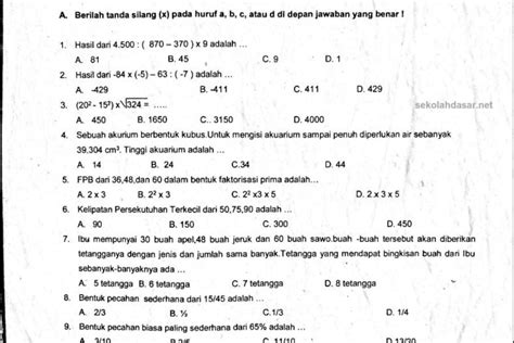 Soal Matematika Kelas 6 Dan Kunci Jawabannya Semester 1 Homecare24