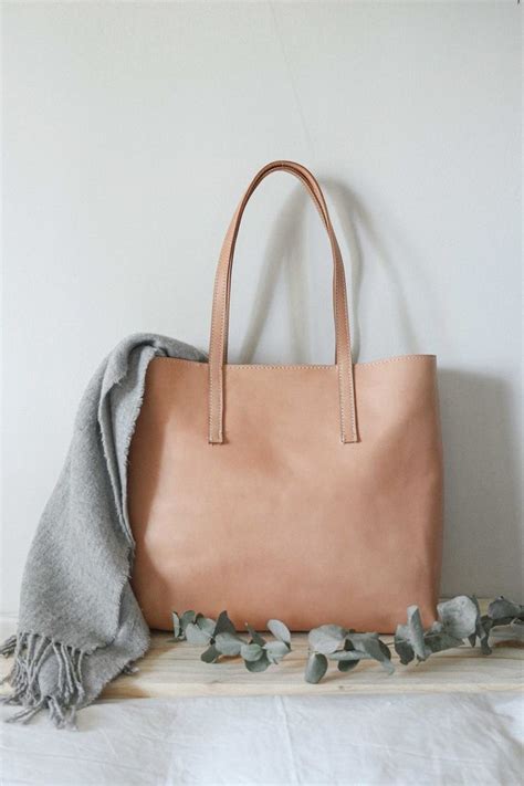 Bolso Tote De Cuero Grande Hecho A Mano Tote De Piel En Etsy Bolsa