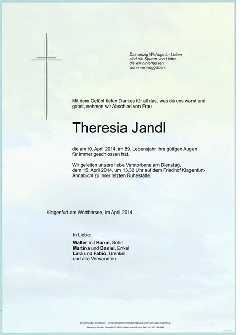 Parte für Theresia Jandl pax requiem