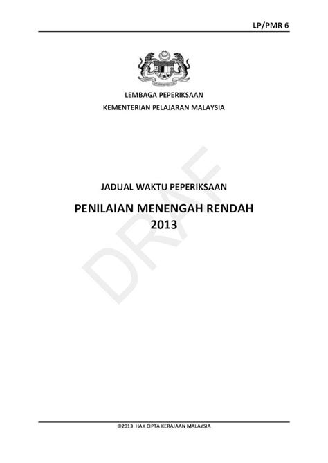 PDF Jadual Waktu Peperiksaan Pmr 2013 Calon Biasa 1 DOKUMEN TIPS