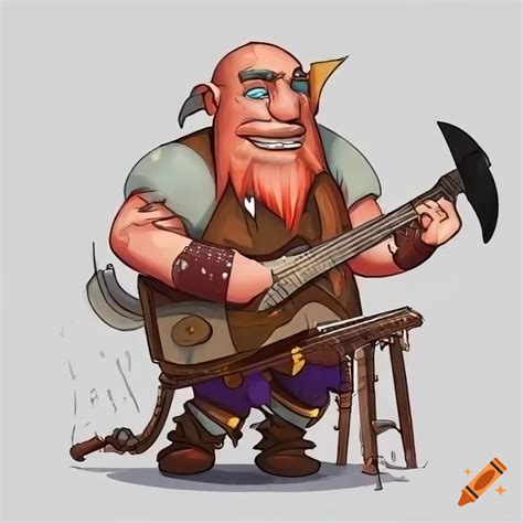 Cartoon Bard Barbarian Multiclass With An Ax On Their Instrument On Craiyon