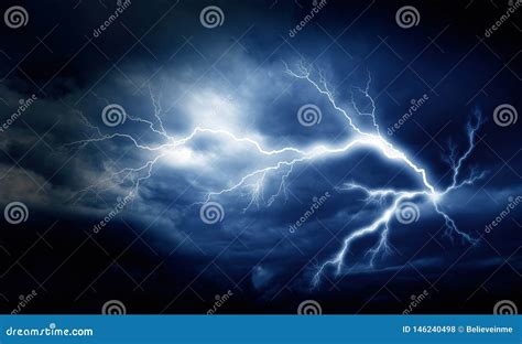 Lightning Strike on the Dark Cloudy Sky. Stock Photo - Image of ...